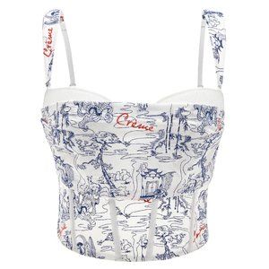 Women's White and Blue Camisole Top